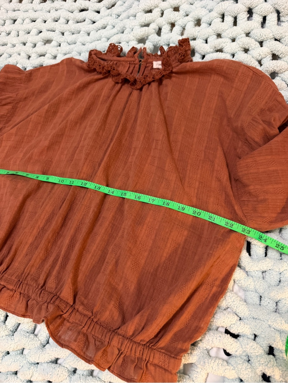 Anthropologie Pilcro Rust Brown Eyelet Peasant Blouse Size XL Boho, Cottagecore - Picture 12 of 16